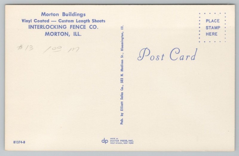 Morton Illinois~Interlocking Fence Co~Morton Buildings~Vintage Postcard 