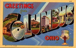 Ohio Greetings From Columbus Large Letter Linen 1953 Curteich