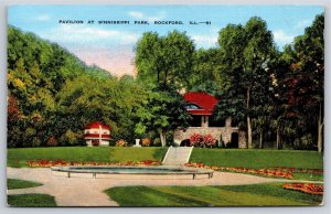 Rockford Illinois~Pavilion @ Sinnissippi Park~EC Kropp~Vintage Linen Postcard