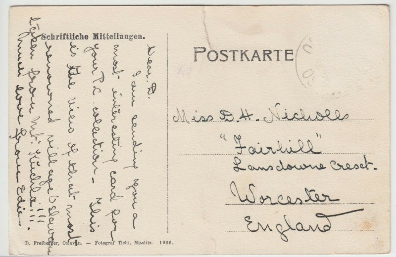 Slovakia; Gruss Aus Oslavan PPC, To DH Nicholls, Worcester, c 1910's 