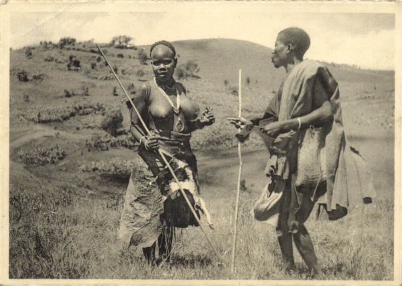 belgian congo, KIVU, Native Banya-Bongo Couple, Topless (1950s) Postcard