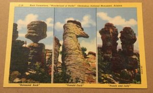 LINEN POSTCARD UNUSED ROCK FORMATIONS, CHIRICAHUA NATL MONUMENT, ARIZONA