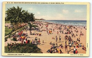 1942 WWII MIAMI BEACH FLORIDA MID-WINTER SUNBATHING LINEN POSTCARD P2709