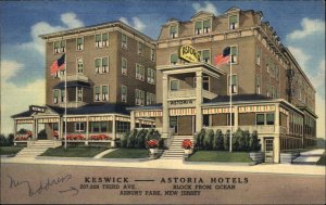 Asbury Park NJ Keswick Astoria Hotels Vintage Linen Postcard