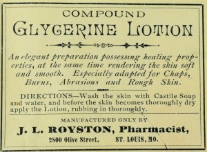 1890's J.L. Royston Compound Glycerine Lotion Pharmacist Bottle Label F90