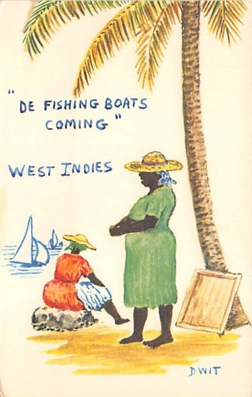 De Fishing Boats Coming Artist Dwit Barbados West Indies Unused 