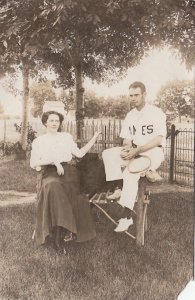 RPPC Postcard Man Uniform Holding Tennis Racket Next to Woman