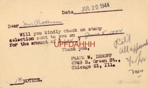 1st Notice MR. PATTERSON PLEASE CHECK ON SELECTION SENT TO YOU 1944 Frank Imhoff