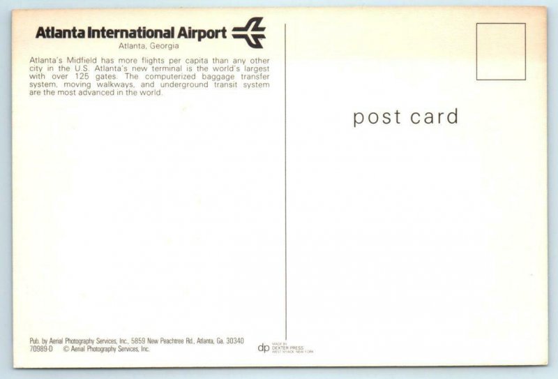 ATLANTA, GA ~ Aerial View ATLANTA INTERNATIONAL AIRPORT Planes  4x6  Postcard