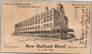 ATLANTIC CITY NJ NEW HOLLAND HOTEL NEW YORK AVE. ANTIQUE POSTCARD