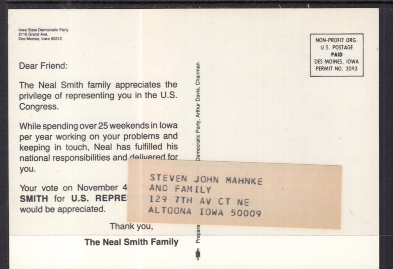 Neal Smith and Family,Smith for Congress BIN