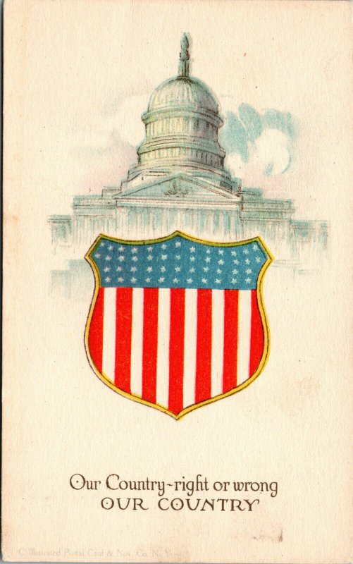 Vtg United States US Capitol 48 Star Shied Flag Our Country Patriotic Postcard