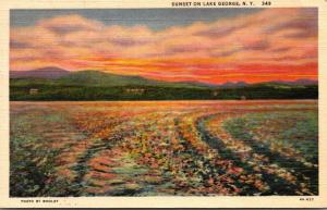 New York Lake George Sunset Scene 1947 Curteich