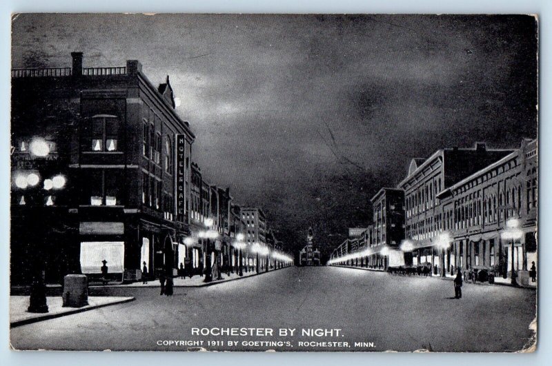 DPO Pease MN Postcard Rochester By Night Buildings Rochester Minnesota MN c1910s