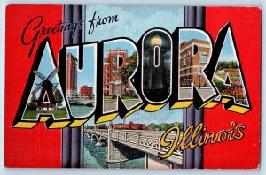 c1940's Greetings From Aurora Bridge River Illinois IL Correspondence Postcard