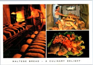 Maltese Bread being baked and prepared Malta Multiview Postcard