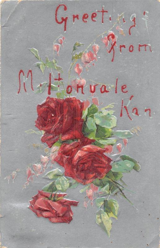 D77/ Miltonvale Kansas Ks Postcard Greetings from Kansas 1908