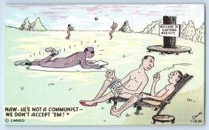 Comic Humor Suntana Nudist Colony Communist We Don't Accept Em Collins Postcard