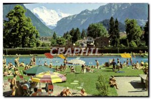 Modern Postcard Interlaken Jungfrau Mit Strandbad