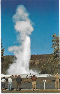 Tourists Watching Old Faithful Geyser Yellowstone National Park Wyoming