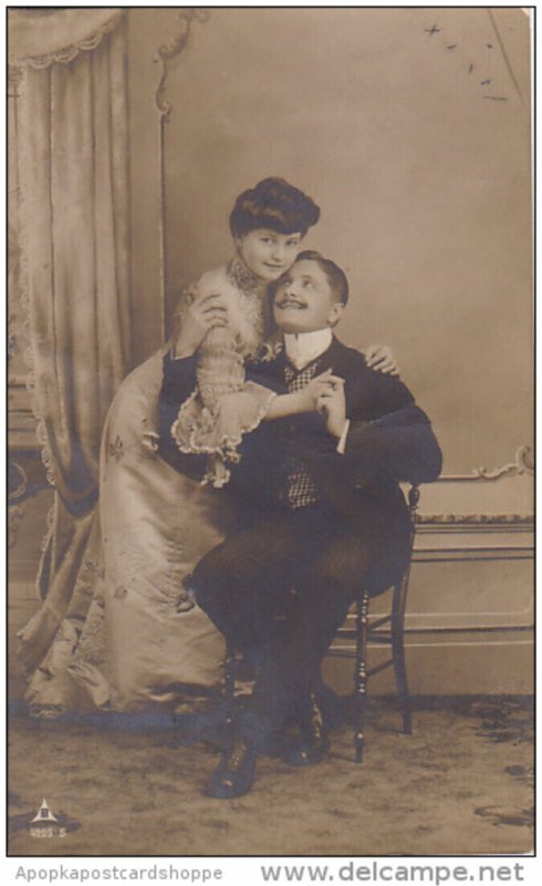 Romantic Couple Sitting On Chair Real Photo 1908