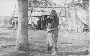 H96/ Native American Indian RPPC Postcard c1910 Bark House Shoot Arrow 39