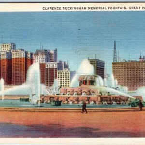 c1940s Chicago IL Clarence Buckingham Memorial Fountain Grant Park Linen PC A330