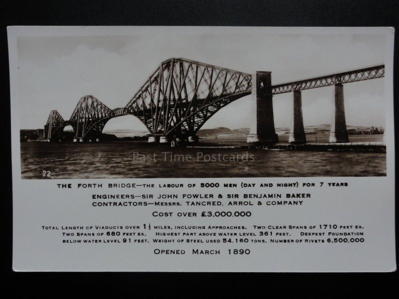 The Forth Bridge, The Labour of 5000 men day & night for 7 years Old RP Postcard