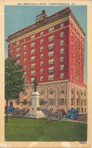 Charlottesville VA, Confederate Monument, Monticello Hotel, Civil War Linen 1930