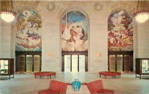 Michigan Detroit 1950s Mural Public Library Stross Postcard Interior  22-4449