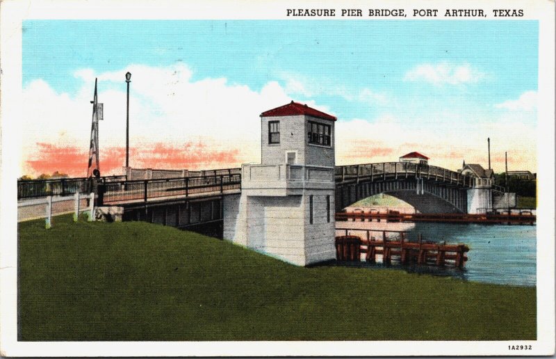 Pleasure Pier Bridge Port Arthur Texas Linen Postcard C087