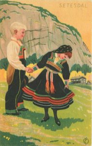 Norway Ethnic Dress Children Romance Artist impression Postcard 21-12993