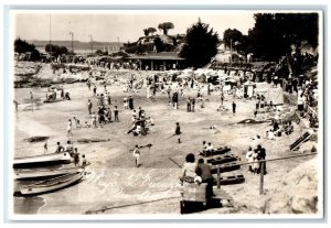 c1940's Boat Guests in El Durazno Beach Quintero Chile RPPC Photo Postcard