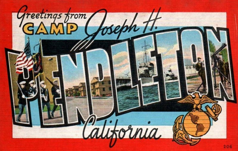 Large Letter Linen Military CAMP JOSEPH H PENDLETON CALIFORNIA Kropp Postcard AQ