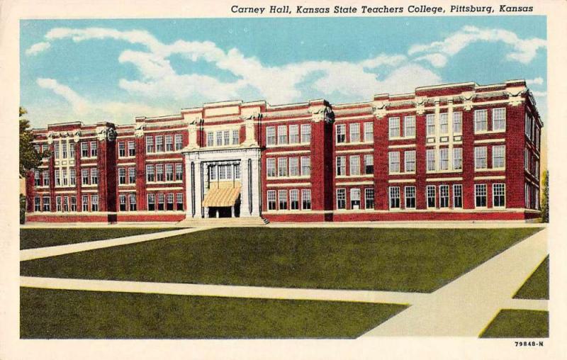 Pittsburg Kansas State Teachers College Carney Hall Antique Postcard J57451