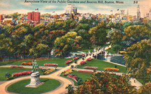 Public Gardens & Beacon Hill Aeroplane View Boston Massachusetts MA Postcard