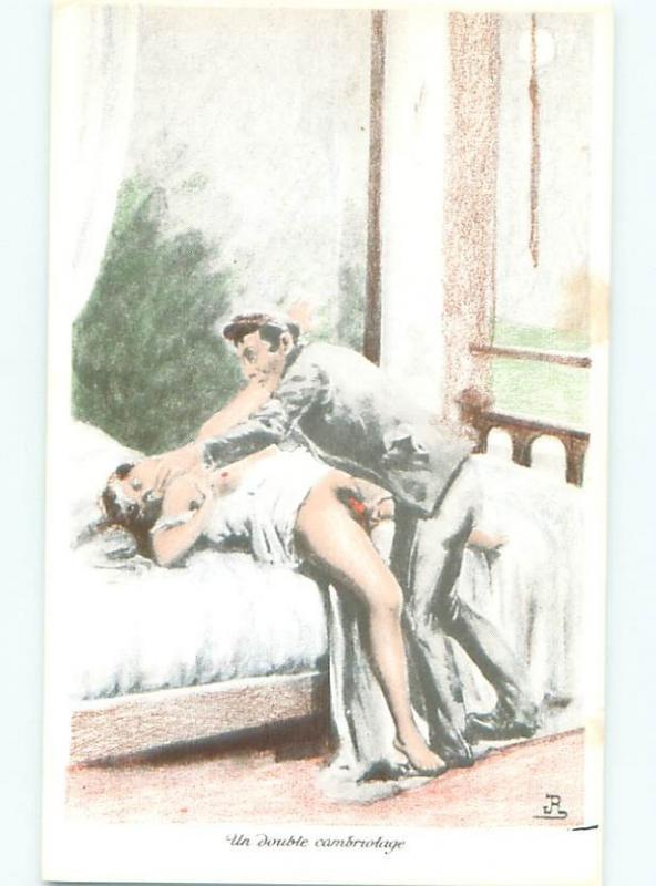 foreign c1910 Risque NUDE FRENCH WOMAN HAVING SEX WITH CLOTHED MAN AB7317