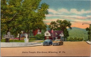 Postcard WV Wheeling Osiris Shriners Temple Elm Grove Classic Cars 1940s H32