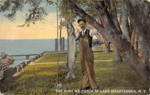 Man with a Fish by a Lake Lake Chautauqua, NY, USA Fishing 1912 