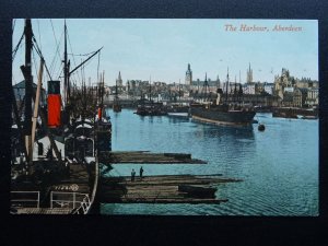 Scotland ABERDEEN HARBOUR shows Logs Timber Lumber Logging in Sea c1910 Postcard