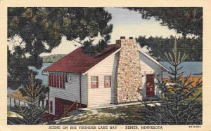 Cottage Scene Big Thunder Lake Bay Remer Minnesota 1940s linen postcard