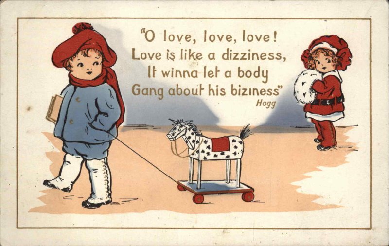 Valentine Little Boy with Pull Toy Horse c1910 Vintage Postcard