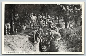 Camp Wadsworth Spartanburg SC~WWI Army Soldiers in the Trenches~c1917 B&W PC