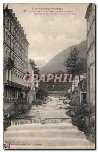 Old Postcard The High Pyrenees Cauterets Bridge across the Gave and funds mou...