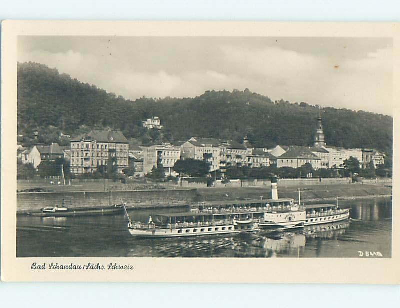 old rppc FERRY BOAT & BUILDINGS Bad Schandau Free State Of Saxony Germany HM2093