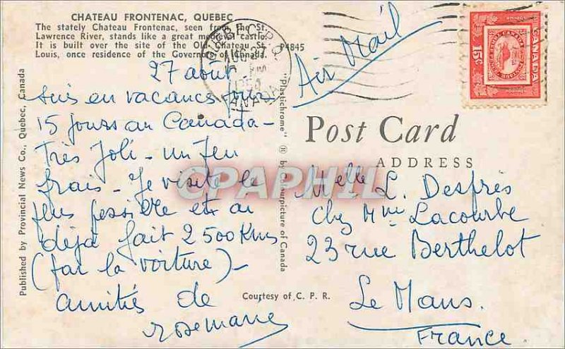 Modern Postcard Chateau Frontenac Quebec