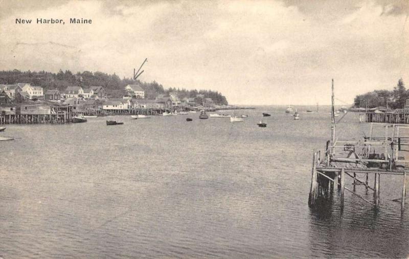 New Harbor Maine Waterfront Birdseye View Antique Postcard K56623