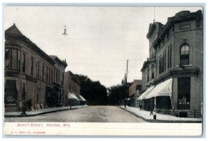 c1920's Dewitt Street Dirt Road Building People View Portage Wisconsin Postcard