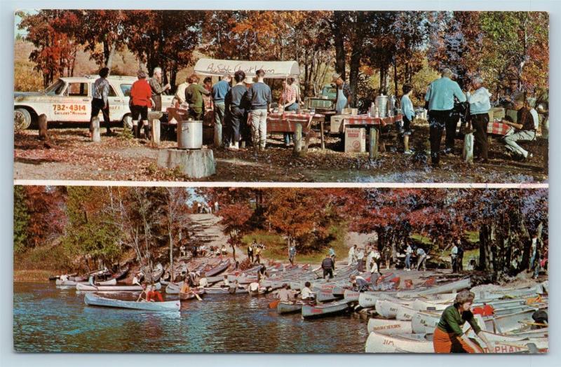 Postcard MI Gaylord Au Sable Lodge Canoe Along Season Chuck Wagon Picnic N5