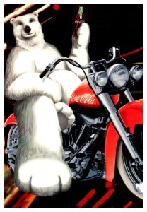 Postcard 1999 Advert Coca-Cola -  Polar Bear on Motorcycle